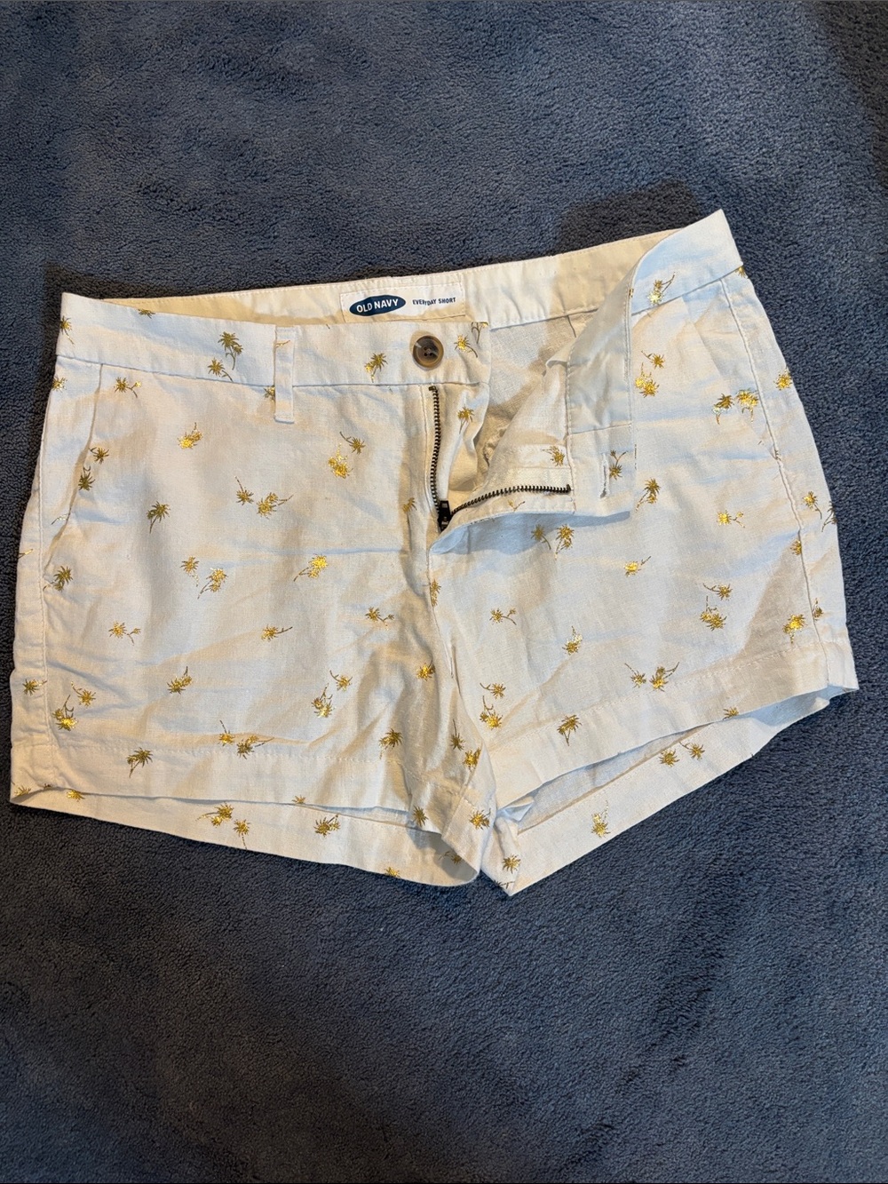 Old Navy White Shorts with Gold Palm Accent